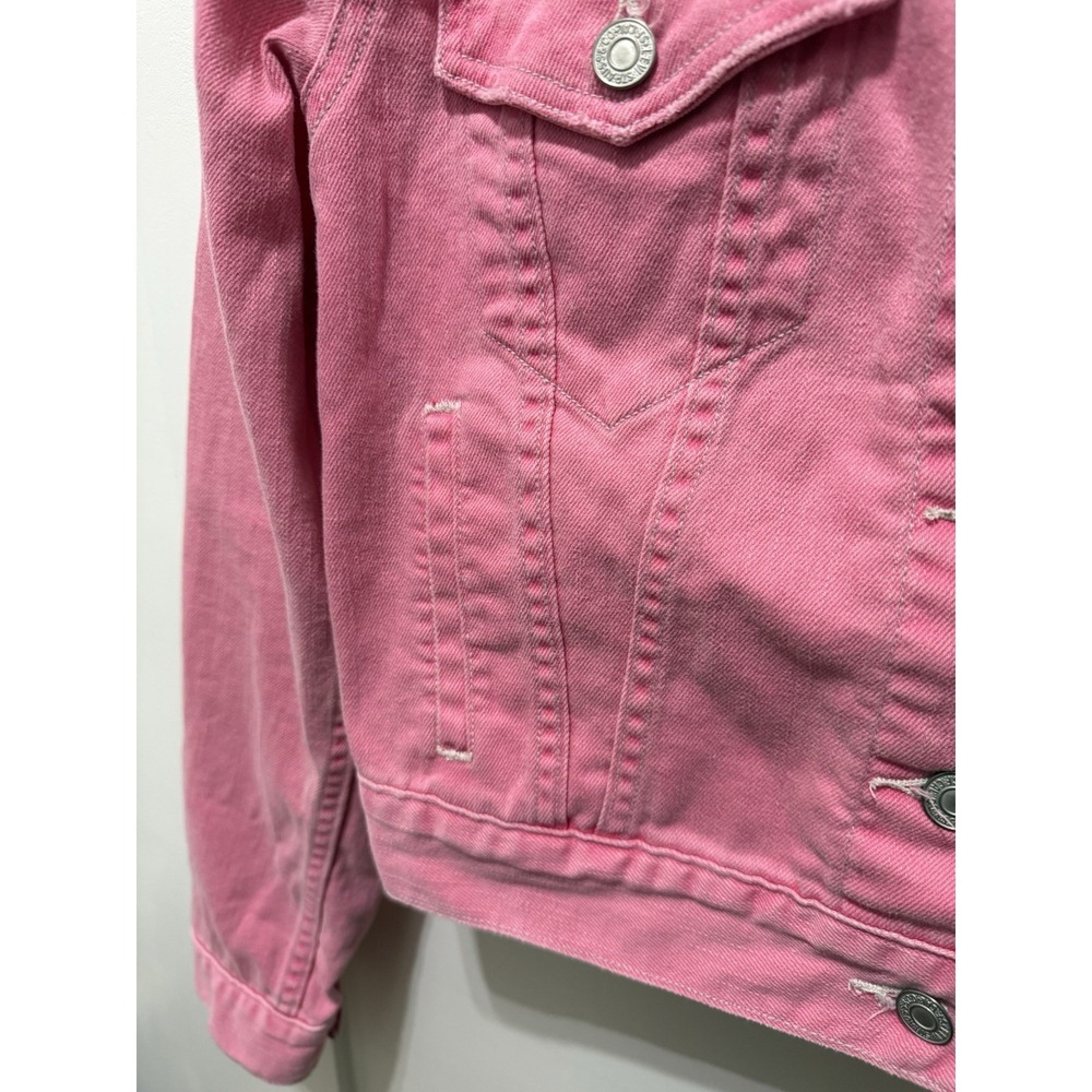 Levis Jeans Womens Medium Pink Distressed Cropped Denim Trucker Jacket WPL-423 - Picture 6 of 9